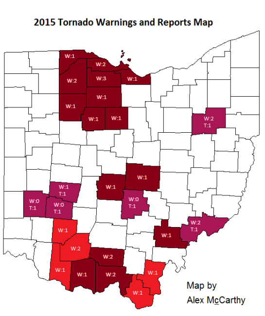 2015 Ohio Tornado Warnings and Reports Map (06-30-2015)