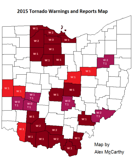 2015 Ohio Tornado Warnings and Reports Map (07-14-2015)