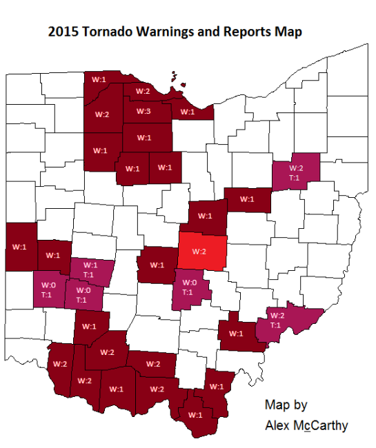 2015 Ohio Tornado Warnings and Reports Map (08-10-2015)