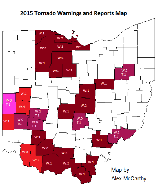 2015 Ohio Tornado Warnings and Reports Map